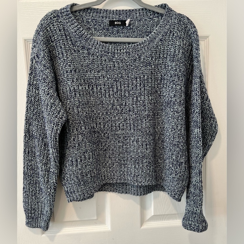 BDG Urban Outfitters Women M Cropped Pullover Sweater Blue White Slouchy